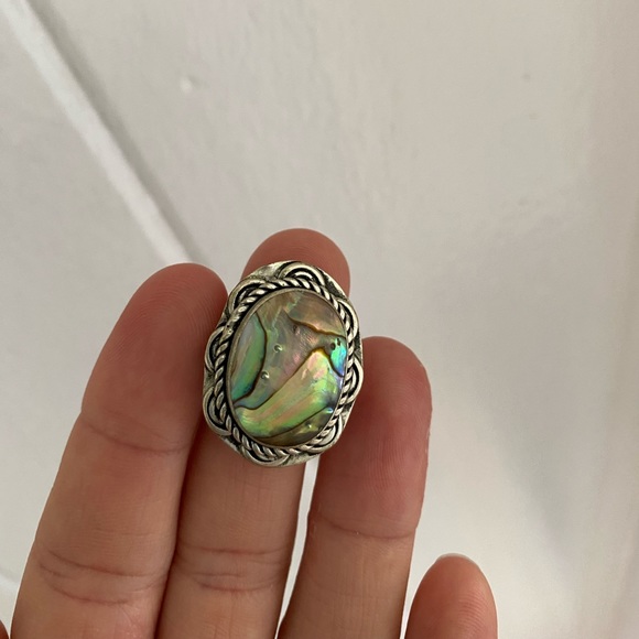Silver Adjustable Abalone Ring - Picture 2 of 3
